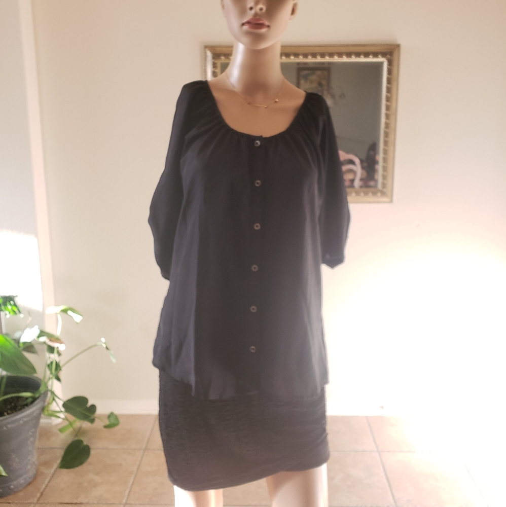 Express M Flowy Button Down Pop Over Roll Tab 3/4… - image 5